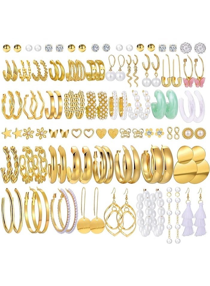Bukela 54 Pairs Gold Hoop Earrings Set for Women Multipack, Boho Fashion Statement Stud Hoop Earring Pack Butterfly Shaped Assorted Small Big Earrings for Jewelry - Image 1